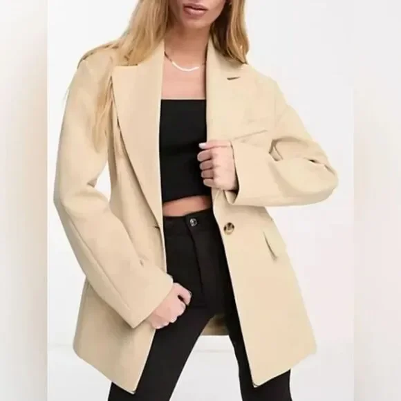 NWT ASOS Blazer Jacket Cream Oversized Size 6